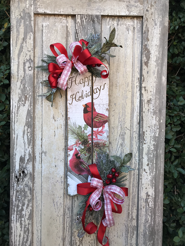 Traditional Red Cardinal Christmas Wreath Sign, & Angel