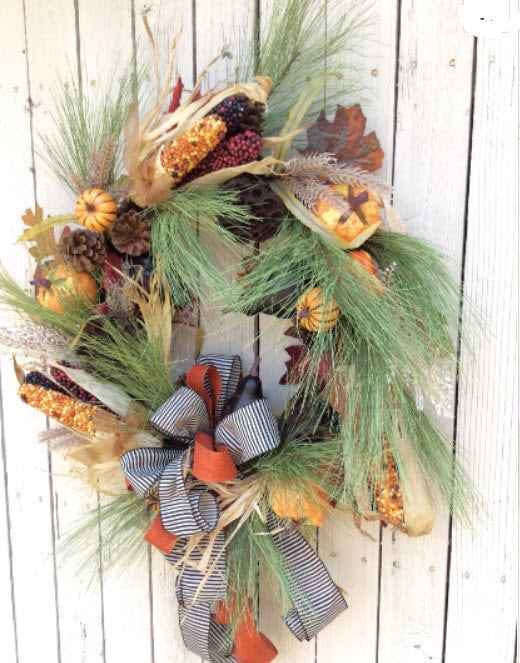 Fall Corn Wreath with pine